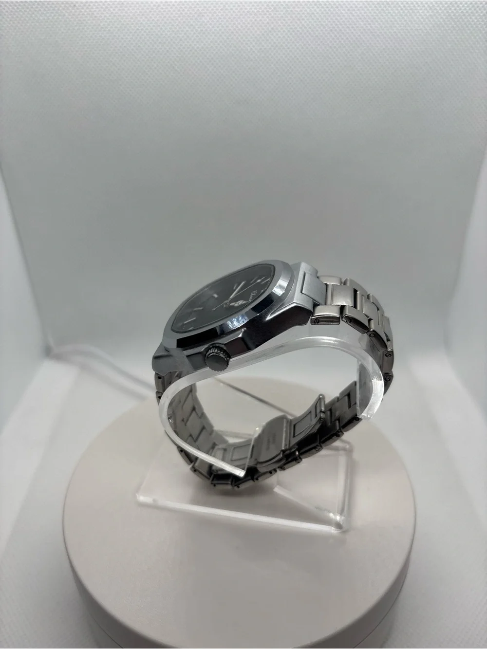 Silver Stainless Steel Men's Watch with Black Dial